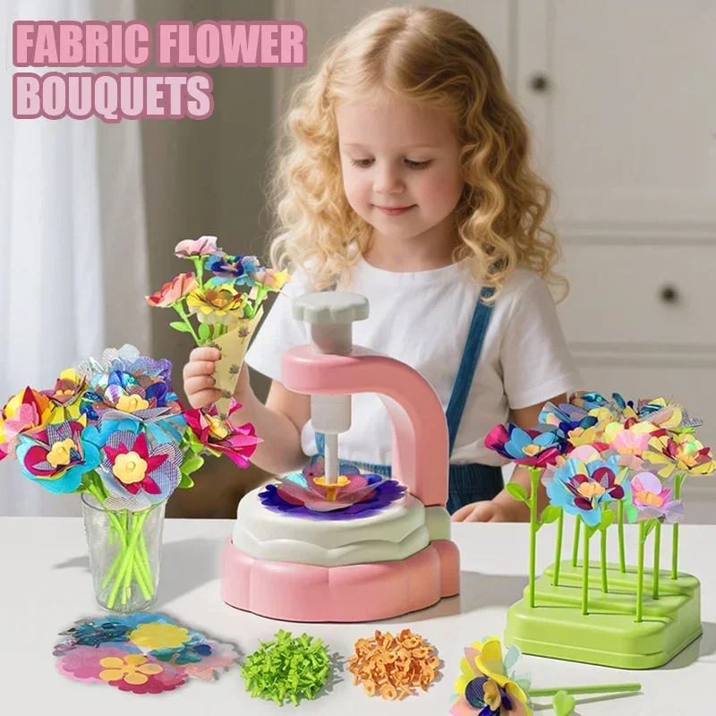 Kids Diy Bouquet Making Machine Set Creative Handmade Flower Fabric Bouquet Handcrafted Set Embossing Machine Kids Xmas Gift