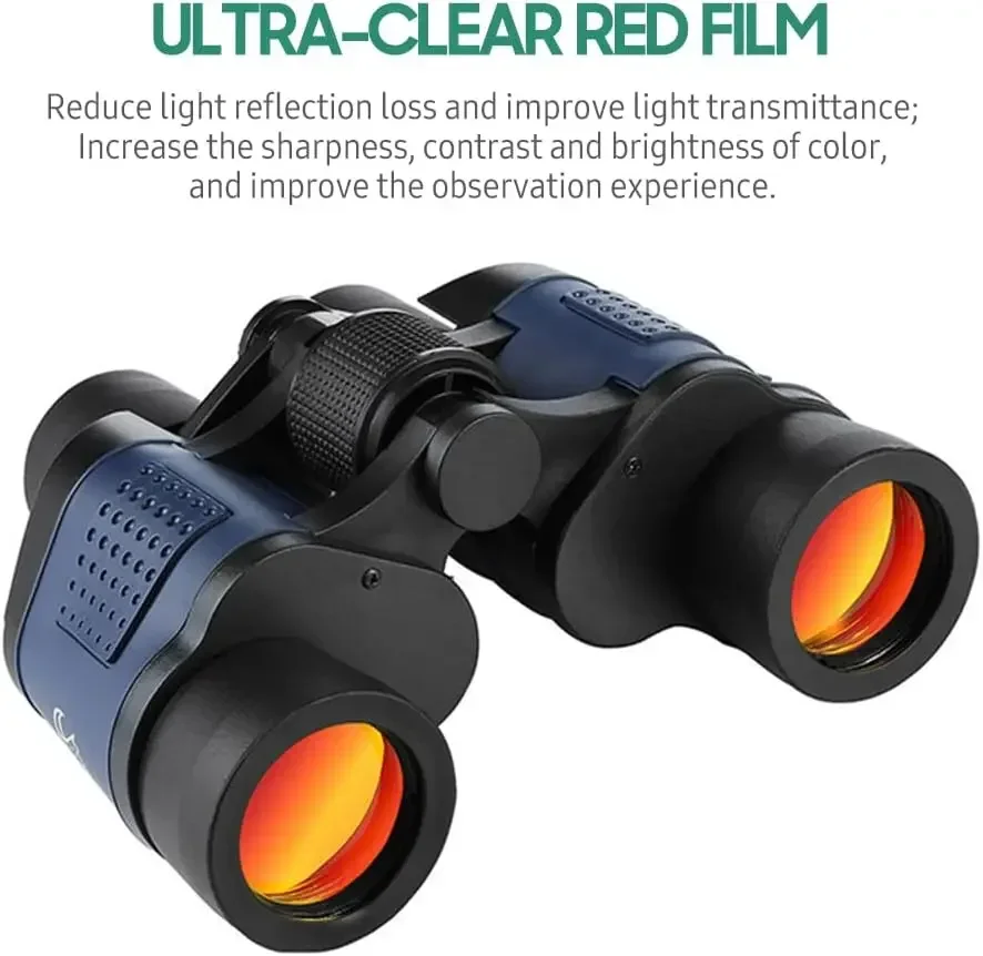 80x80 Binoculars Low Light Night Vision BAK4 Prism Waterof Binoculars with Compass and Carrying Lanyard for Bird Watching Concer