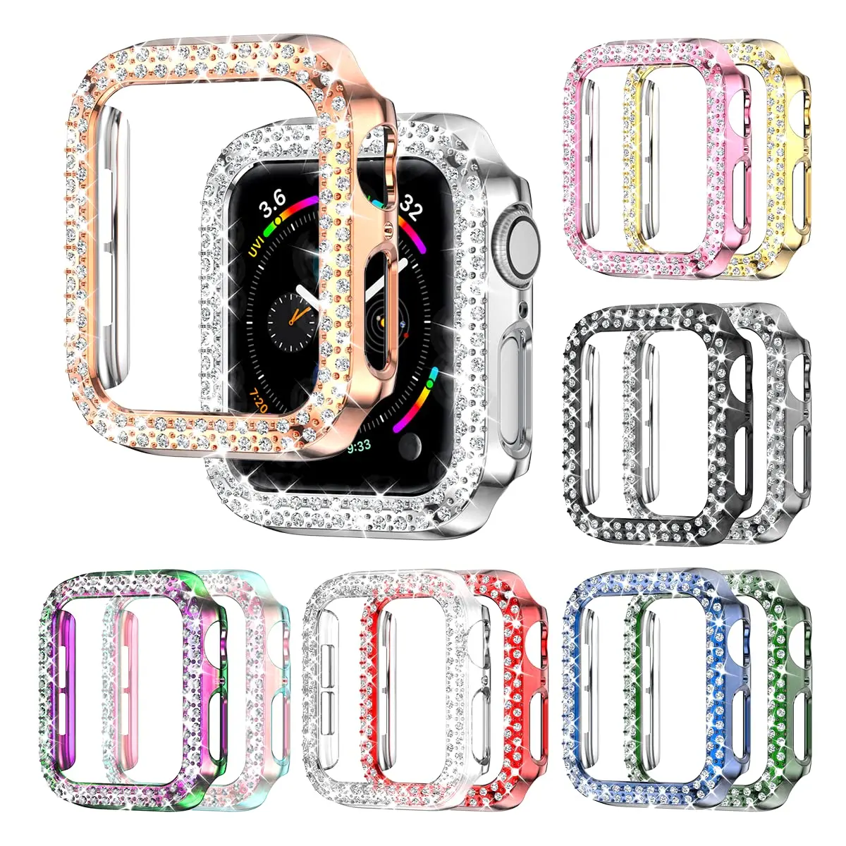 for iWatch Series 9/8/7/6/5/4/3/SE Bumper Bling Case, Women Glitter Diamond Rhinestone Protector Cover for iWatch Accessories