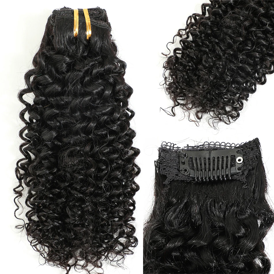 8pcs One Set Kinky Curly Clip in Hair Extensions Human Hair Virgin Human Hair Clip-In Hair Extensions Weft Hair Extension Hair W
