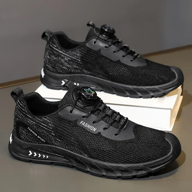 Scarpe da corsa casual in mesh traspirante primaverile e autunnale da uomo con bottoni rotanti di lusso con suole morbide e scarpe sportive rialzate