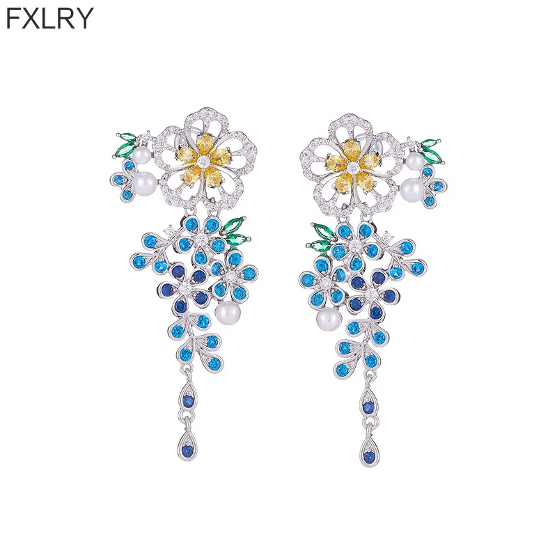 

FXLRY Элегантные серьги с каплями воды и кисточками, модные элегантные серьги с цирконом для женщин