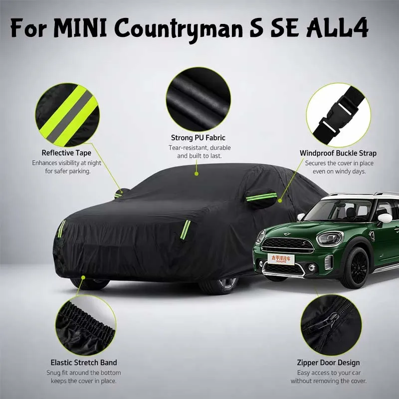 For MINI Countryman S SE Waterproof Full Car Cover Side Door Zipper Reflective Strips Windproof Buckle All-Weather Protection