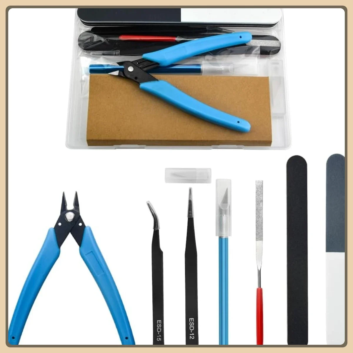Conjunto de ferramentas Modelador Basic 8 peças: kit essencial para construção de modelos de carros e Gundam, perfeito para iniciantes e aficionados.
