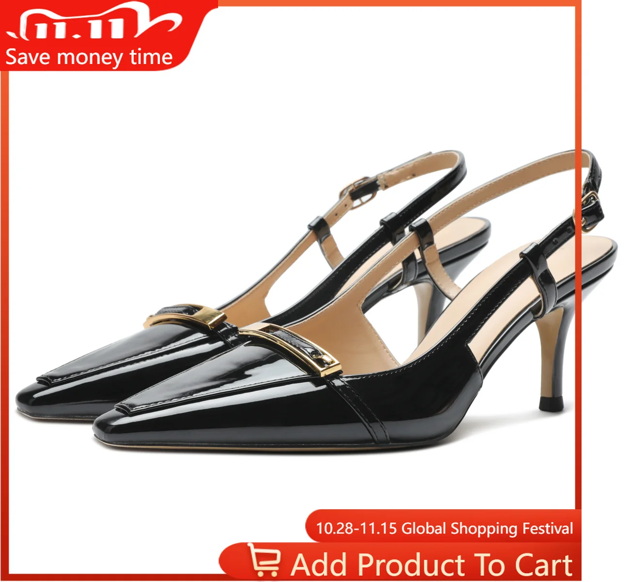 【Measure Your Feet Length Before Order】Slingbacks Dress Buckle Women High Heel Pumps Pointy Toe Fashion Party Sandal 147-CHC-33