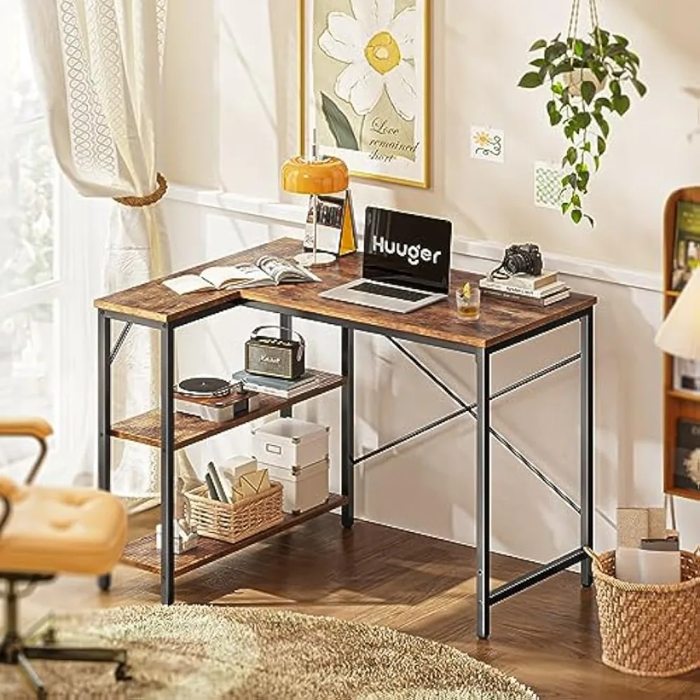 Huuger L Shaped Desk, 39 Inches Computer Desk Reversible Storage Shelves, Gaming Desk, Corner Desk Home Office Desks