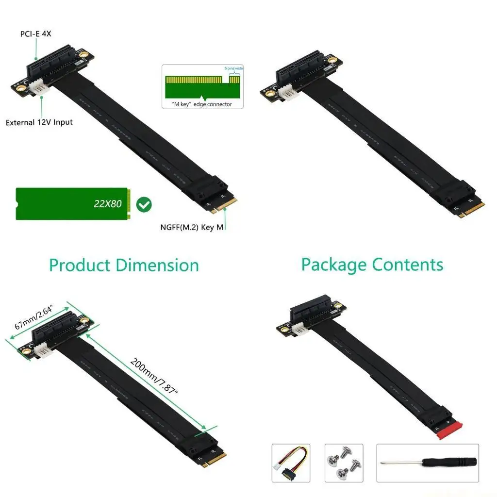 Key-M PCI-Express Extension Cable PCIe PCI-E 4X To for M.2 NVMe for M