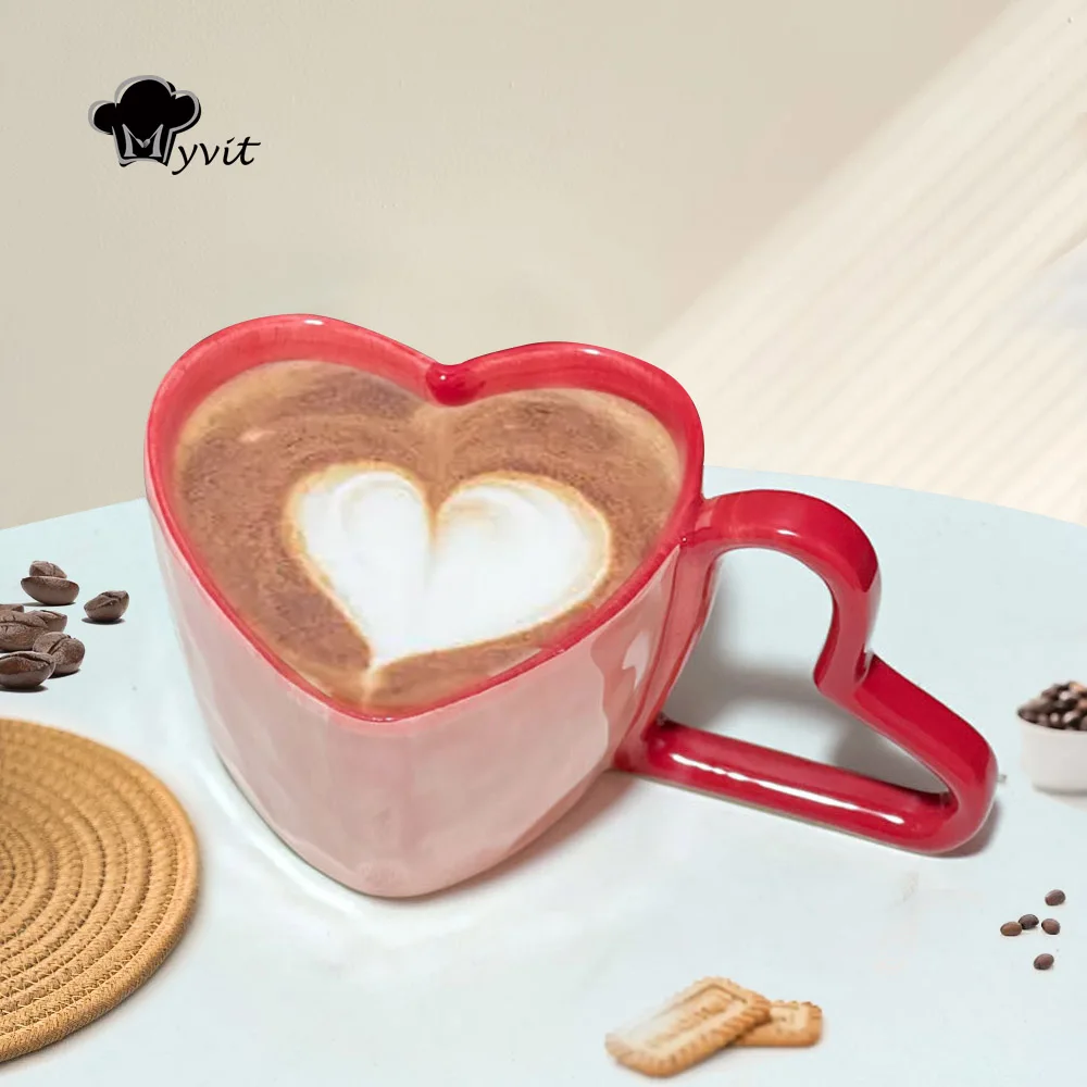 

300ml Creative Love Handle Mug Hand-painted Stripe Love Cow Pattern Ceramic Coffee Cup Handhold Love Modeling Cup