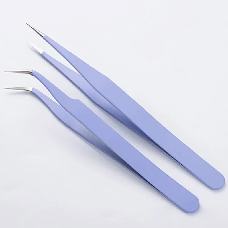 Pince à épiler professionnelle en acier inoxydable, outil de beauté pour extension de cils, pointe droite incurvée, pince à ongles bricolage, 2 pièces