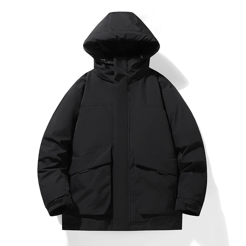 Winter New Solid Color Men Parkas Jacket with Hood Comfortable Warm Cotton Coats Casual Quality All-match Male Clothes Thicken