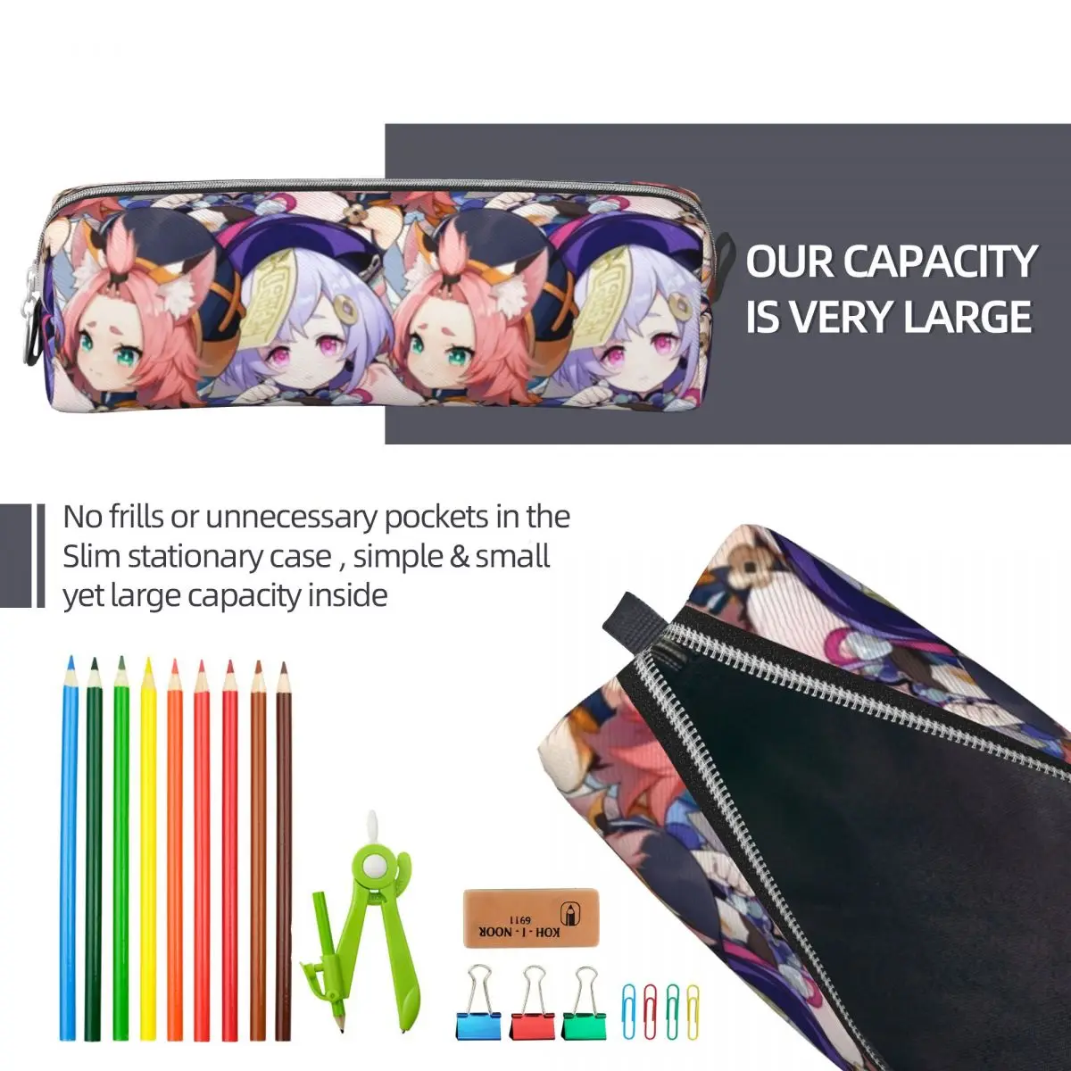 Imagem -06 - Qiqi Diona Genshin Impact Game Pencil Case Cute Pen Bolsa Material Escolar Presentes Menina e Menino Grande Capacidade