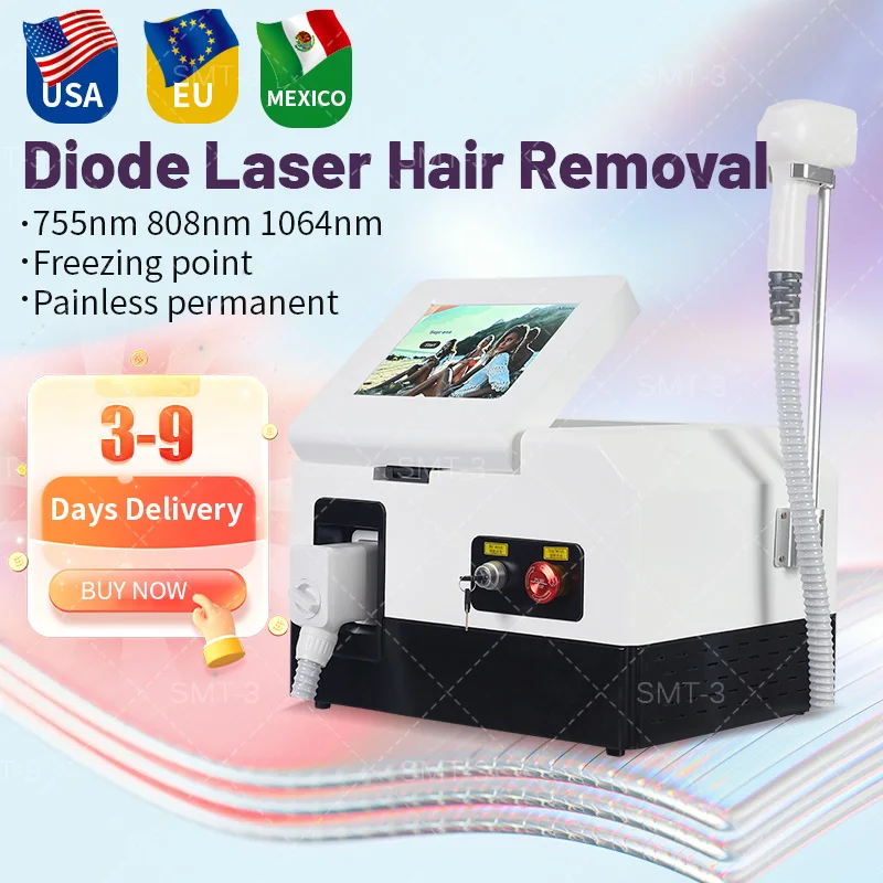 

3 Wavelengths Laser Ice Diode Laser 808nm Hair Removal Machine Cooling Painless Beauty Machine For Salon