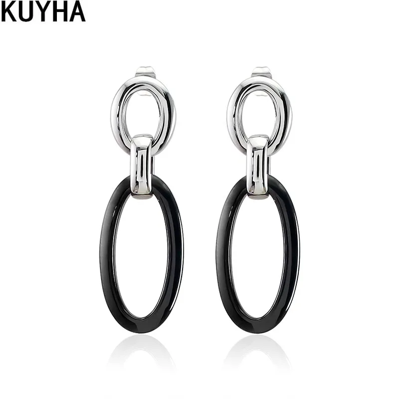 Trendy Oval Links Drop Earrings Ceramics Stainless Steel Mixed Earring Studs for Women Ladies Nickel Free