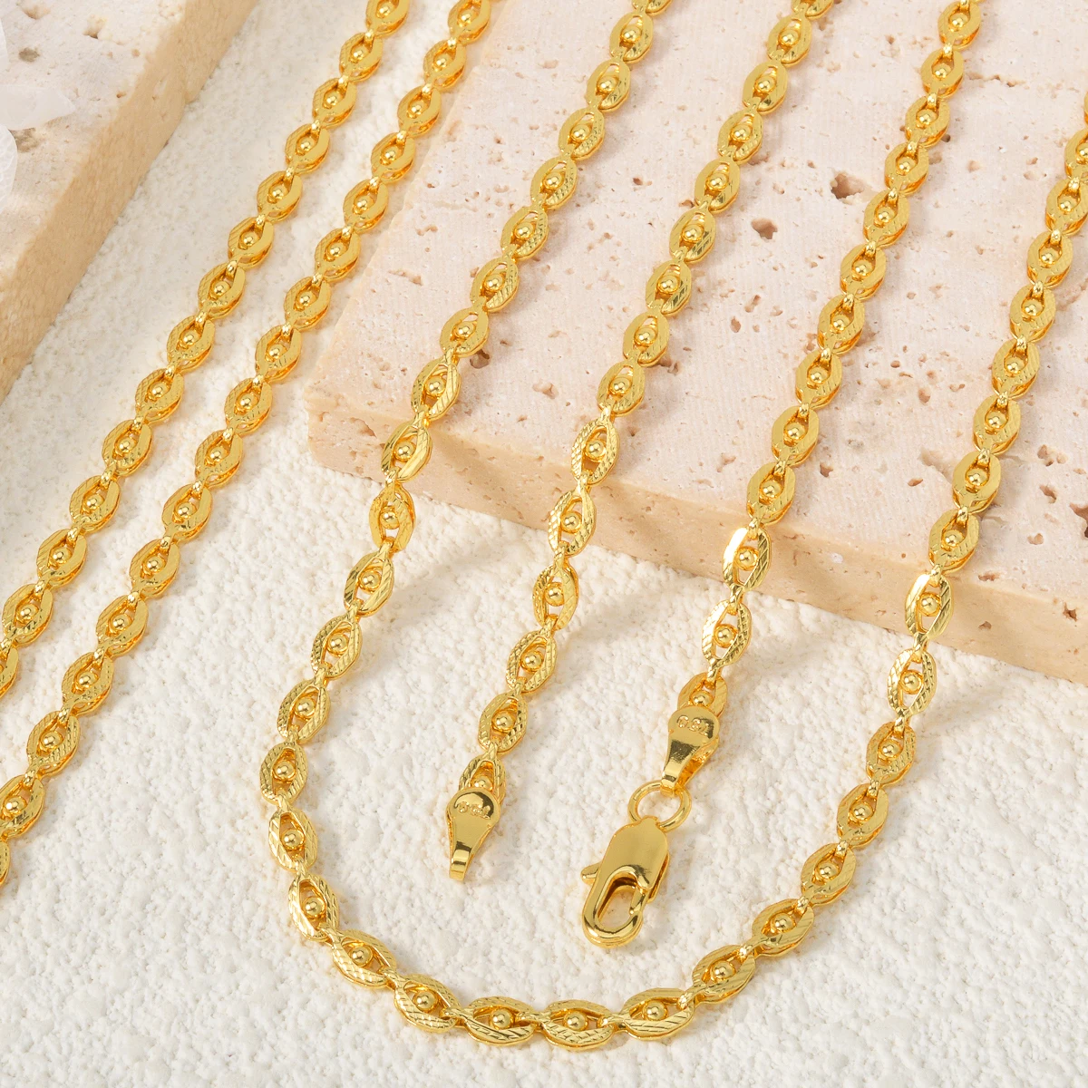 750 Italy 18k Gold-plated Copper Necklace Dubai Woven Bead Chain Neck Chain Jewelry Accessory Party Daily Wear For Friends Gifts