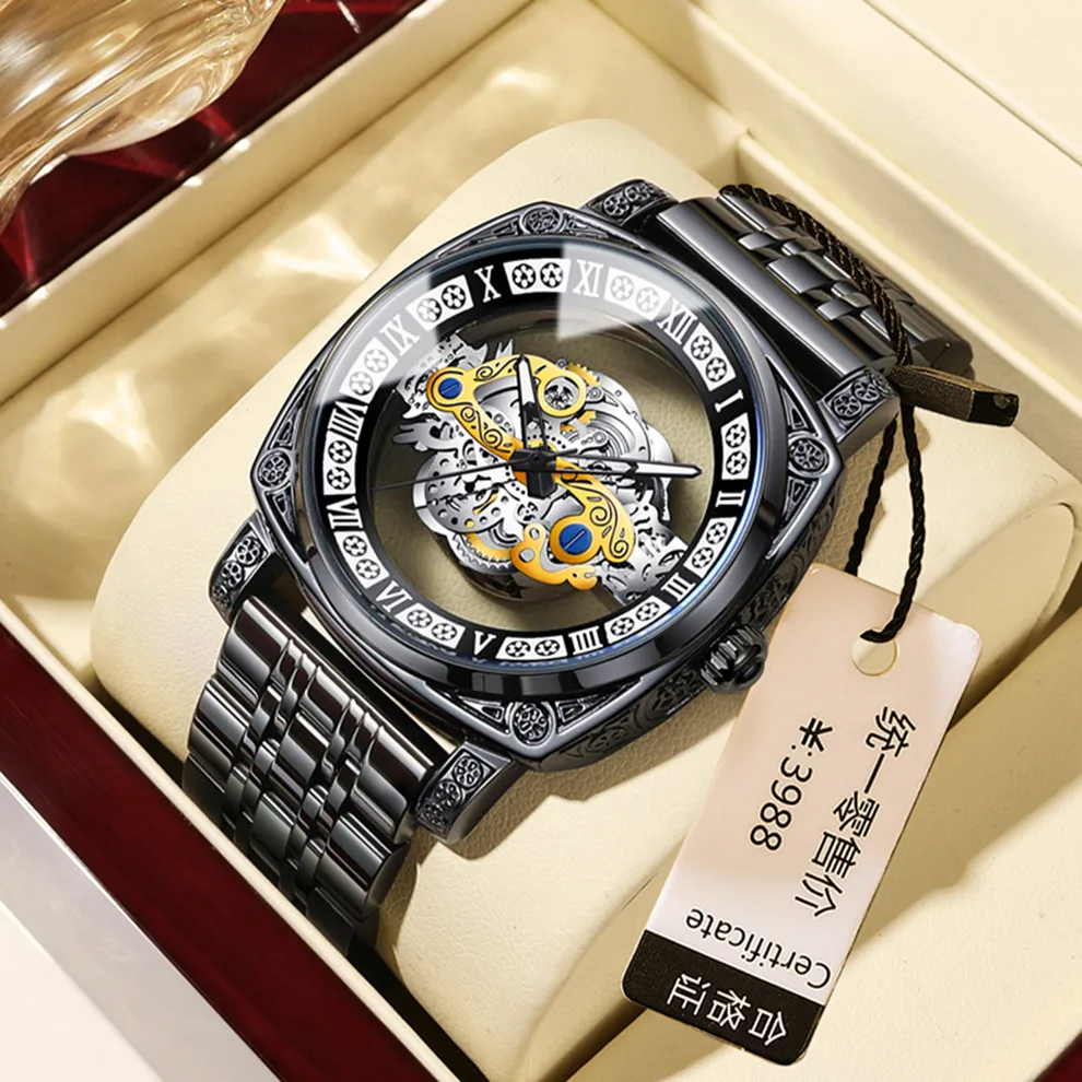 

Top Brand Luxury Fashion Watch Men Stainless Steel Strap Sports Business Fashion Casual Round Pointer Hollow Quartz Watches B432