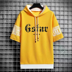 2024 Trendy Men's Hoodie Hip Hop Harajuku High Street Printed T-shirt Yellow Hooded Top Casual Men's Clothing Streetwear New