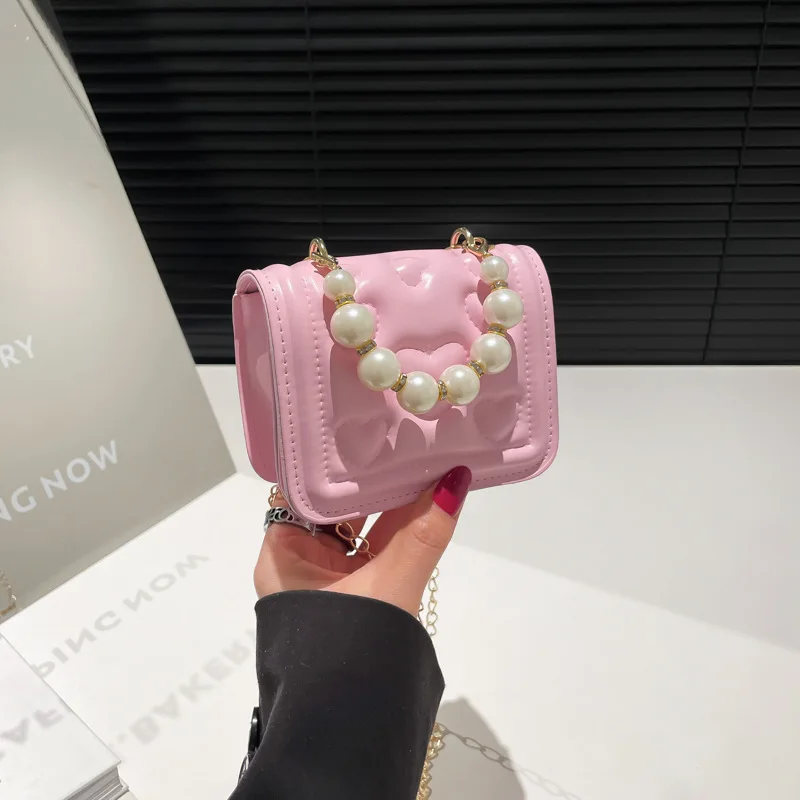 

​​2025 Embossed Heart Square Bag Pearl Handle Crossbody Purse Pastel Colorblock Shoulder Bag Cute Fresh Style​