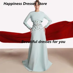 Customized O Neck Long Sleeves Graduation Prom Dress Sequined Beading A Line Evening Dress Ladies Elegant Formal Party Dresses ﻿