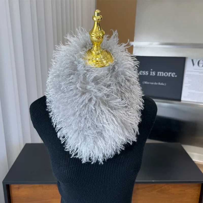 Magnetic Faux Fur Neck Warmer Women Triangle Double Sided Fluffy Shaggy Scarf Invisible Snap Thick Warm Winter Solid Neck Cowl