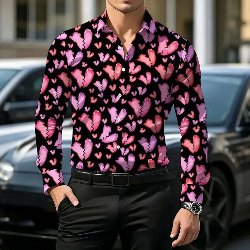 High-end personalized printed men's shirt, fashionable contrasting color long-sleeved shirt, casual business men's shirt