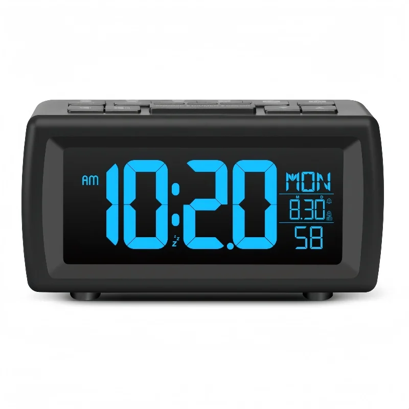 FM Radio Digital Alarm Clock Date Week with 7 Color Changing Display Snooze Table Clock 5 Levels Brightness 12/24H DST LED Clock