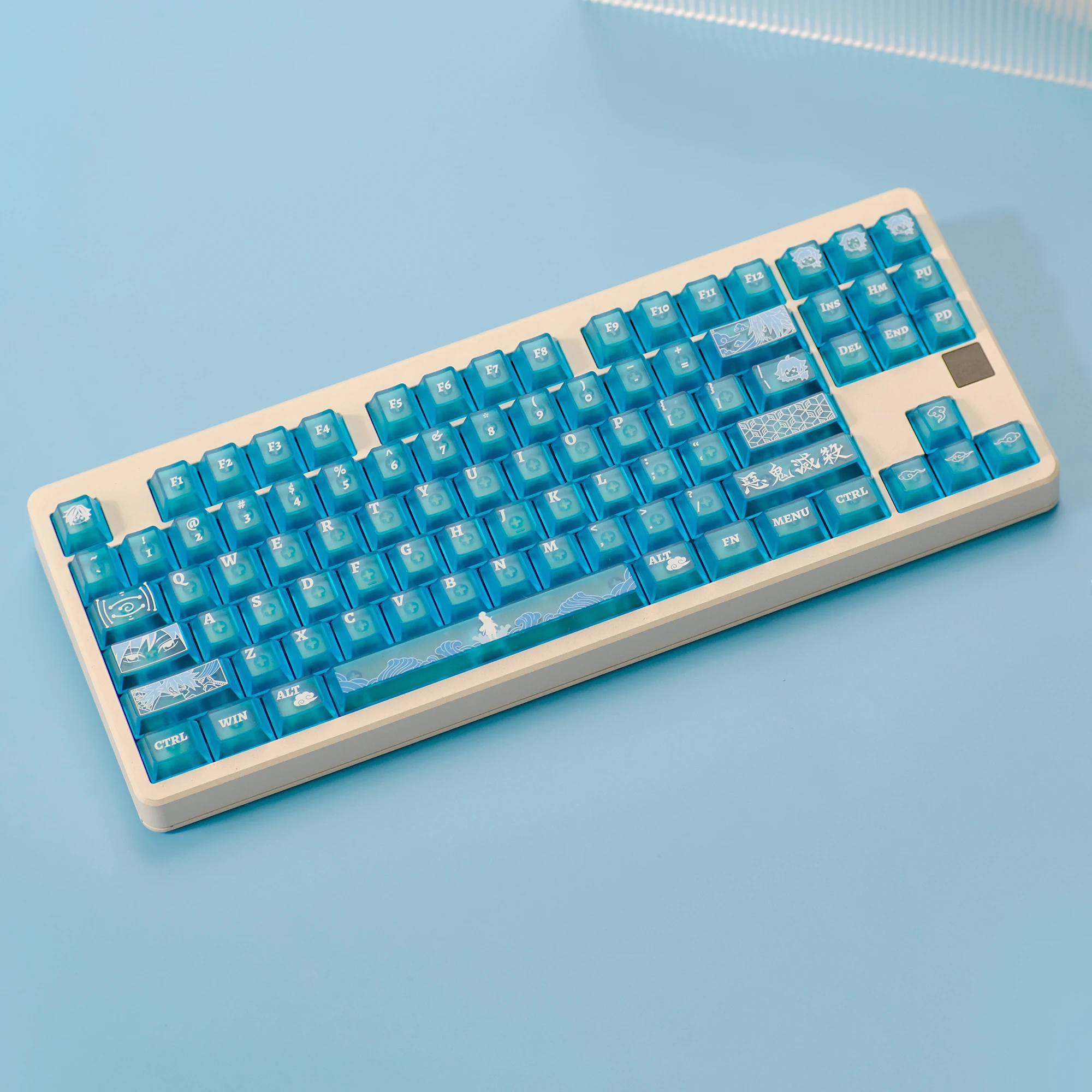 KBDiy Blue Matte Translucent PC Keycaps Cherry Profile Alice Keycap UV Print for 60 Wooting Magnetic Gaming Mechanical Keyboard