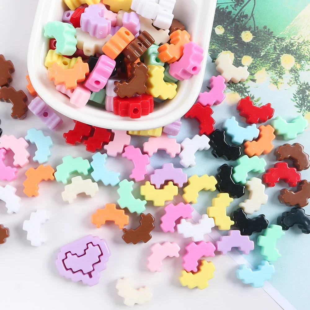 

10pcs Cartoon Paint Heart Love Puzzle Perforated Inner Core Beads Glossy Paint Hole Pendant Acrylic DIY Jewelry Hair Accessories