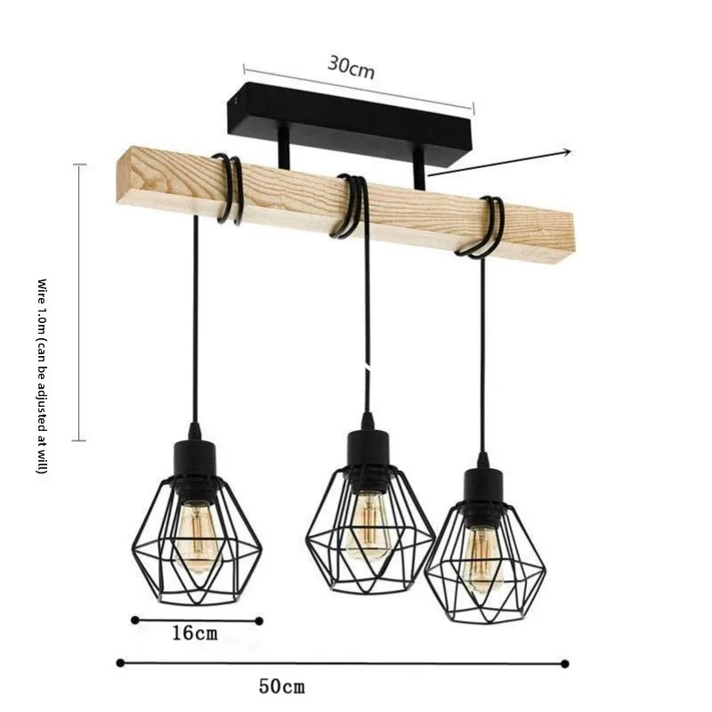LED Ceiling Light Wood Art American Retro Winding Suction Hanging Dual-use Lamps Living Room Dining Bedroom Chandelier 3 Heads