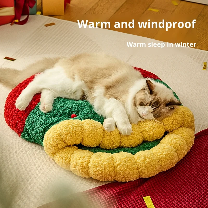 

Autumn and Winter Christmas Cat and Dog Nest Warm Thickened Semi-Enclosed Pet Mat Cute Nest with Comfortable Design
