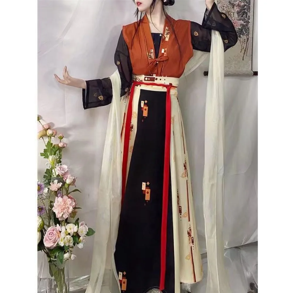 

Chinese Hanfu Dress Women Carnival Fairy Cosplay Costume Red Black Green Ancient Traditional Chinese Dance Costume Set