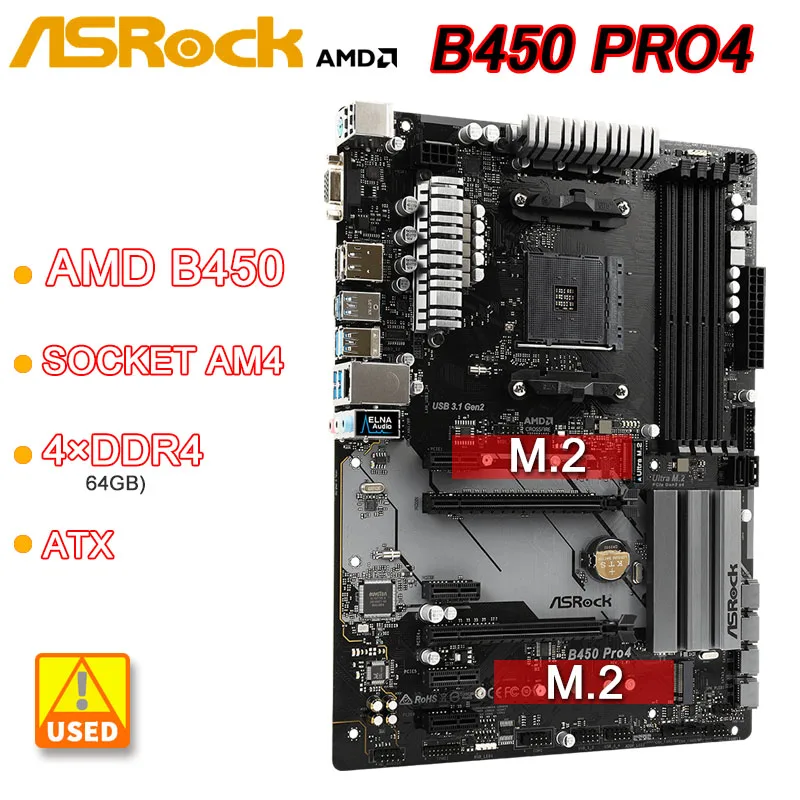 

AMD B450 Motherboard ASRock B450 Pro4 Socket AM4 4×DDR4 64GB M.2 PCI-E 3.0 SATA III USB3.1 VGA HDMI ATX For 2nd/1st Gen AMD Ryze