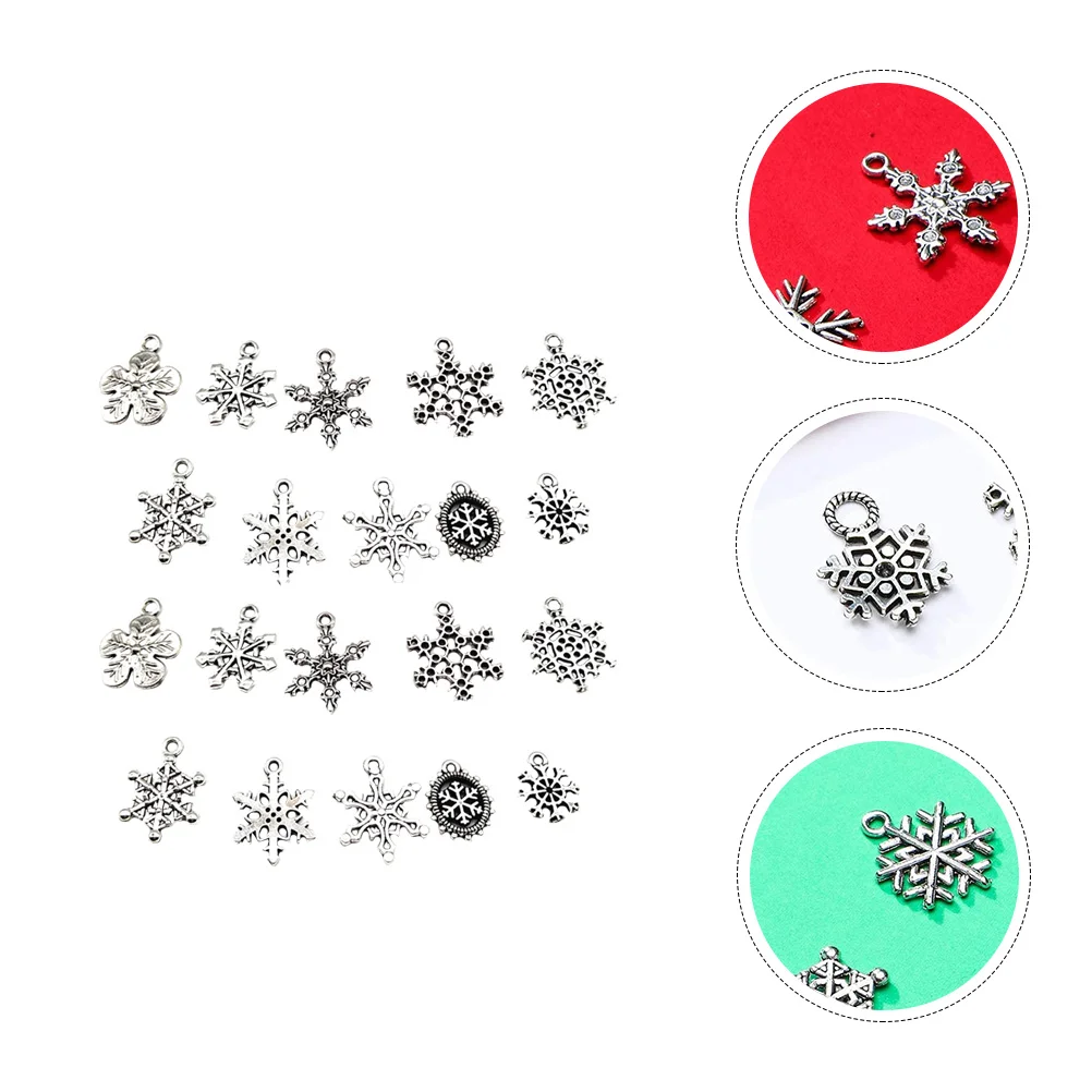 

20 Pcs Charms Snowflake Pendant Xmas Ornaments DIY Alloy Necklace Christmas Silver Decorations