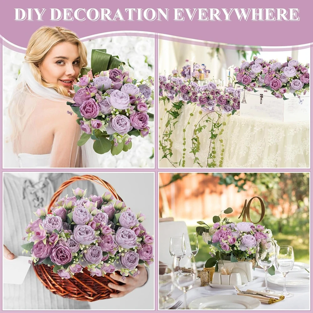3 قطعة زهرة اصطناعية الحرير الورد الفاوانيا في الهواء الطلق ساحة الزفاف إكليل باقة الزفاف مهرجان الديكور طاولة غرفة المنزل Diy بها بنفسك زهرية هدية #3