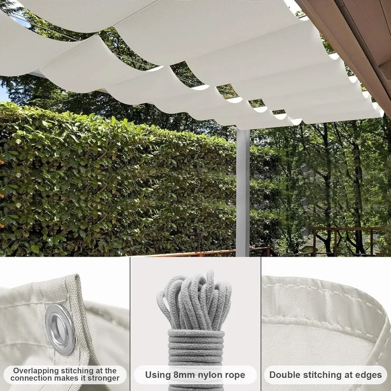 420D Oxford Fabric Retractable Wave Sun Awning Waterproof UV Protection Outdoor Sun Shade Sail Shade Cover for Courtyard Garden