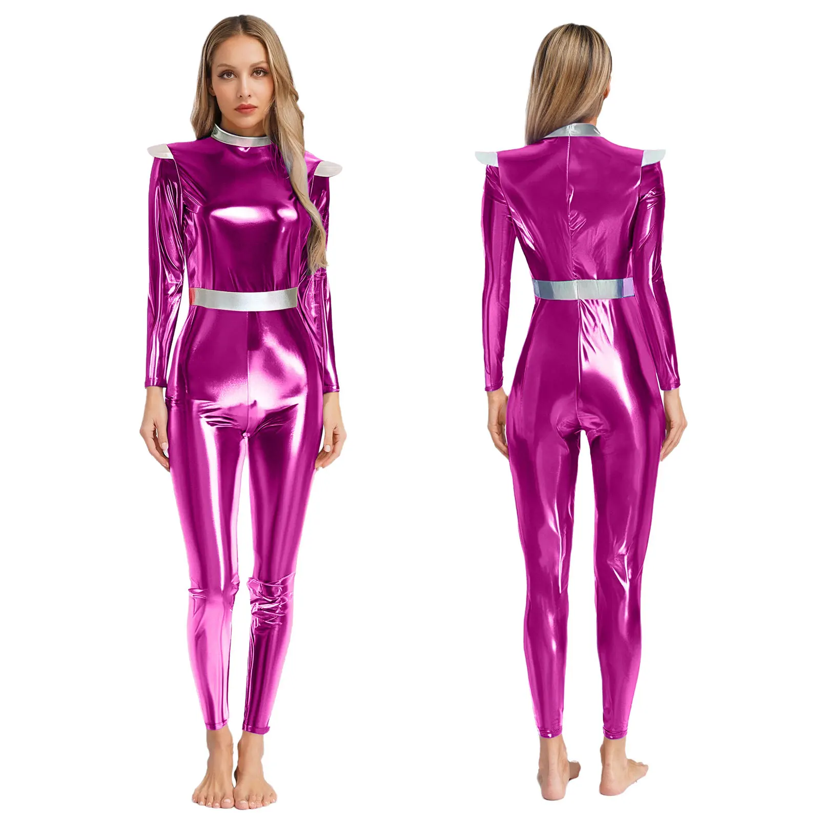 

Women Halloween Alien Costume Long Sleeves High Waist Long Jumpsuit Outer Space Cutie Robot Performance Carnival Cosplay Costume