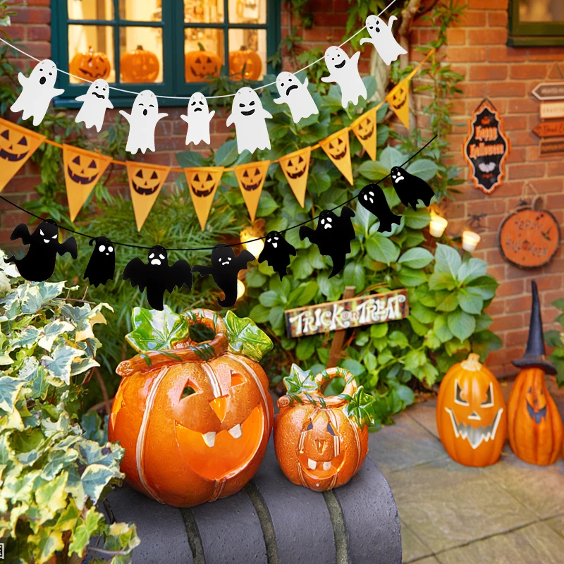 1set Halloween Dekoration Banner Bunting Scary Spinne Geist Fledermaus Hängen Girlande Pull Flagge Anhänger Für Halloween Party Wohnkultur – Detail 4