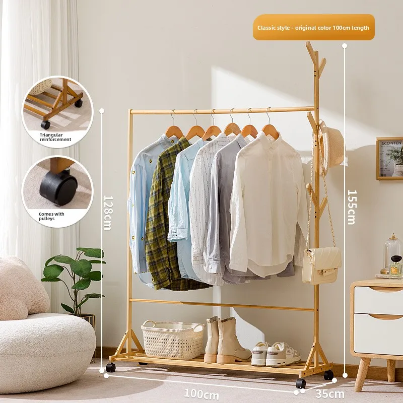 

Simple coat rack Hanging hanger Floor to ceiling Living room Bedroom hanger Children's creative solid wooden clothes rack