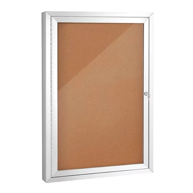 Lockable outdoor enclosed bulletin board, weatherproof cork bulletin board with locking door, wall-mounted aluminum frame
