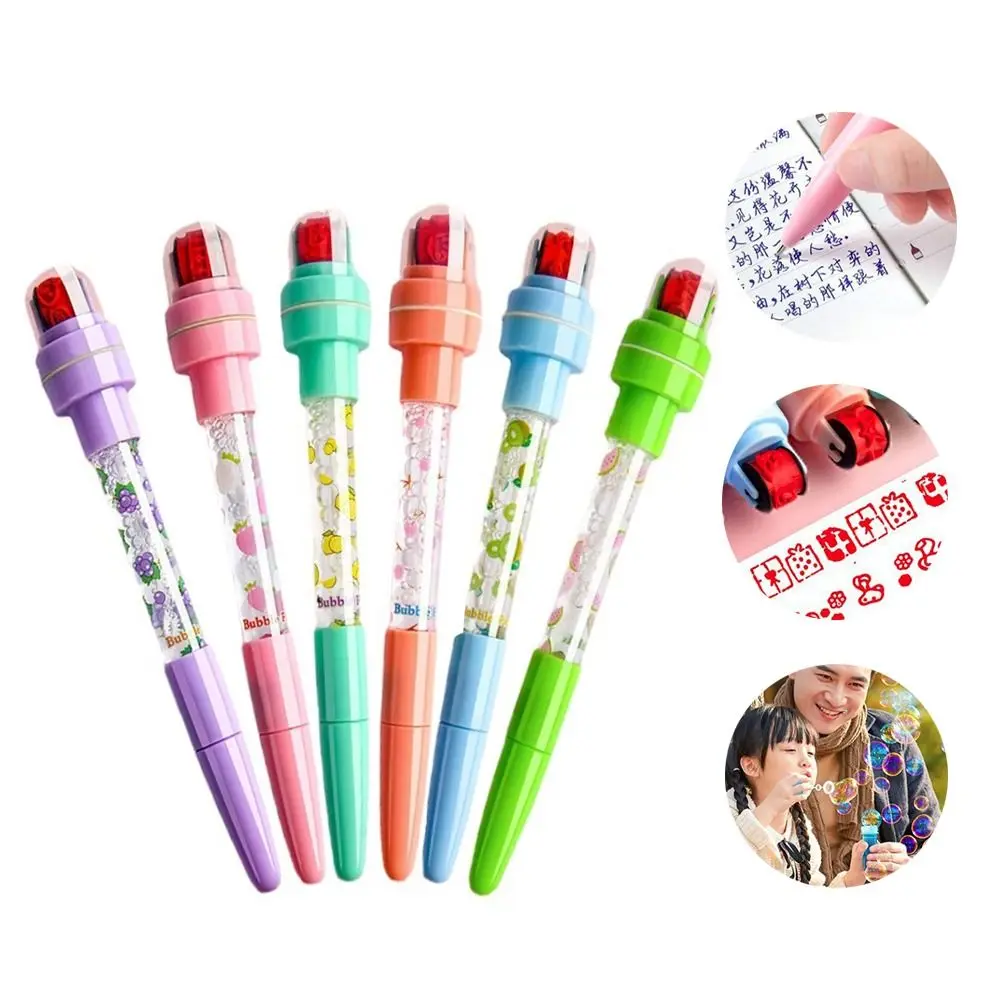 With Light Bubbler Pen With Stamp Fidget 5 In 1 Seal Roller Stamp Pen Multifunctional Writing Signing Bubble Blowing Pen