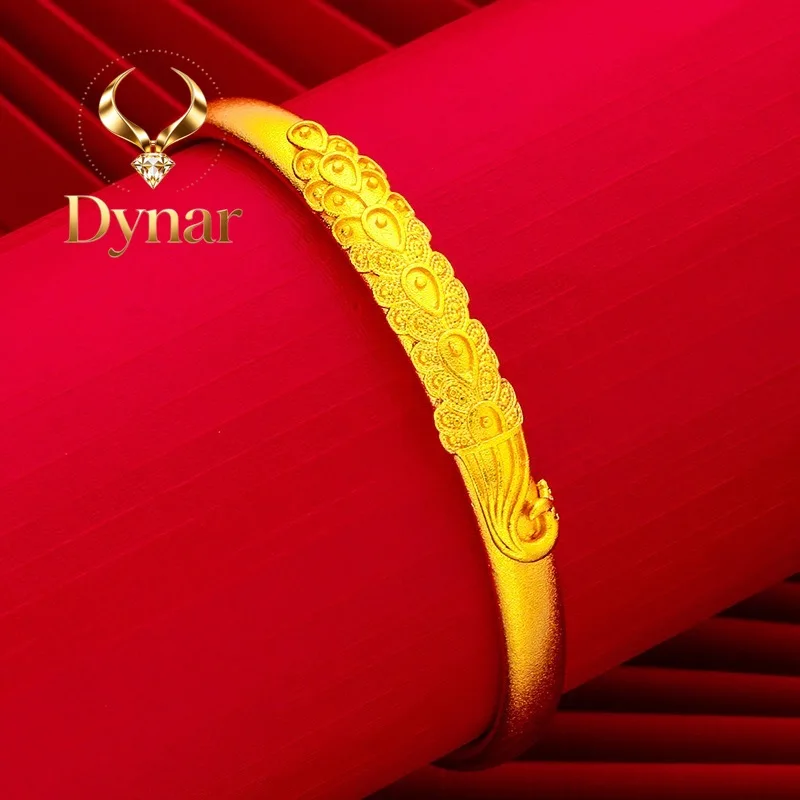 Dynar Jewelry  9999 genuine gold 24K gold antique peacock open screen gold bracelet fashion gold jewelry gift open-ended bracele