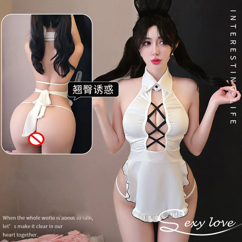 Lencería Sexy para mujer, picardías de sirvienta, juego de rol, delantal blanco, uniforme sin espalda, delantal sexual de sirvienta, vestido, uniforme de sirvienta Sexy, ropa exótica