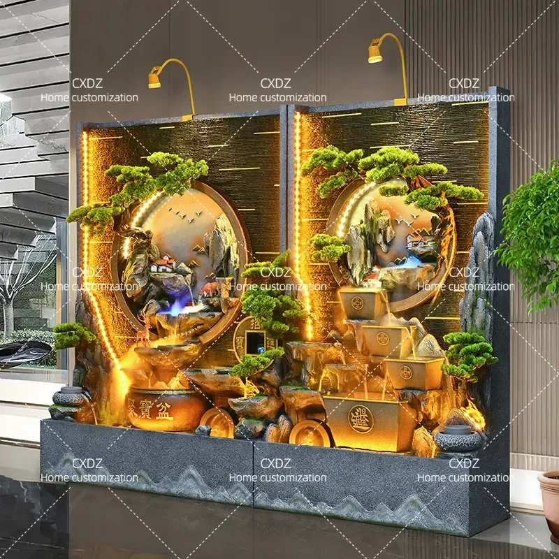 Indoor Water Curtain Wall Fountain Rockery Landscape Circulating Water Feature Garden Decoration Lucky Living Room Floor