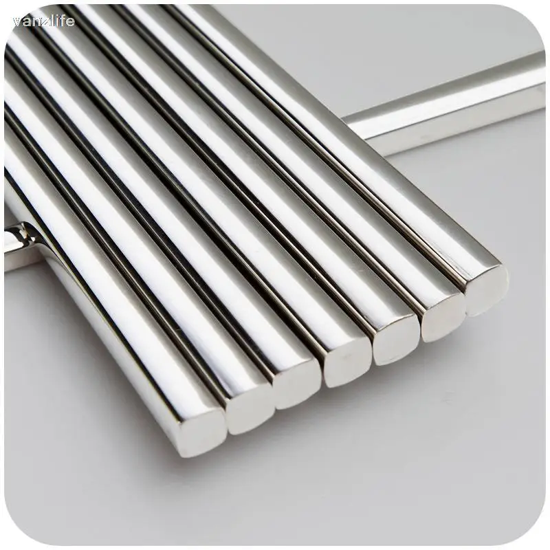 vanzlife Stainless Steel Chinese Chopstick for Sushi, Household Chopstick Holder, Kitchen Metal Chopsticks for Food, 5 Pairs