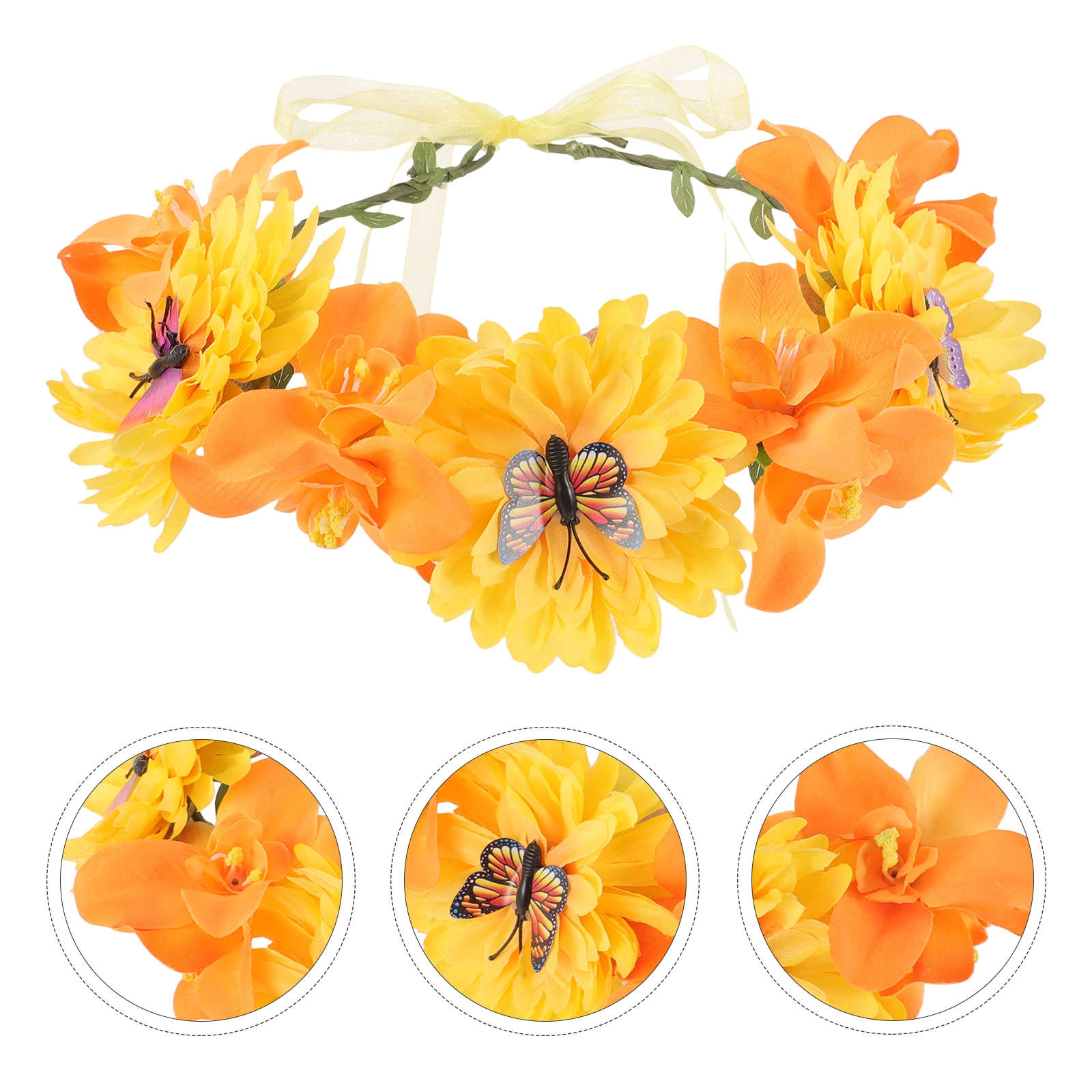 

Bohemia Flower Wreath Crown Artificial Floral Headband Adjustable Bridal Wedding Hair Decor Garland For Cosplay
