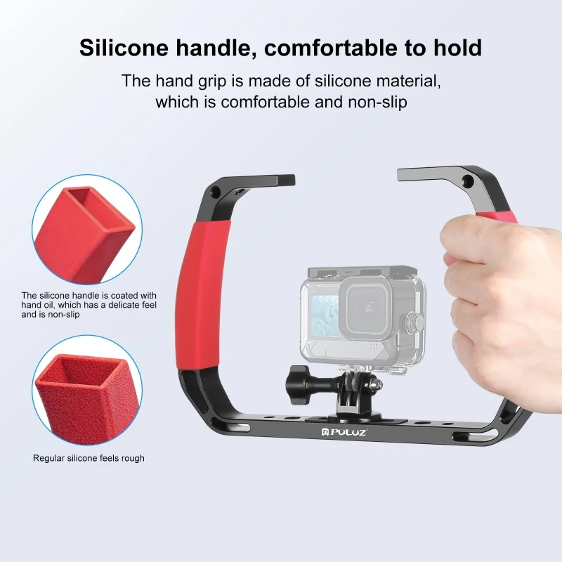 PULUZ Dual Silikon Griff Aluminium Legierung Tablett Stabilisator Rig Für Unterwasser Kamera Gehäuse Fall Tauchen Halterung Für GoPro DSLR – Detail 15