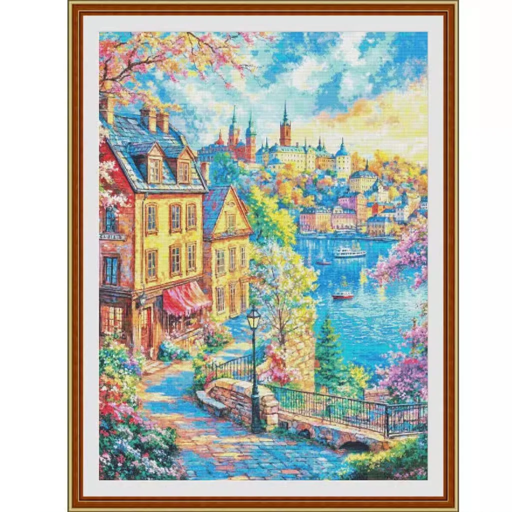 Jiangnan Town 14CT 16CT Printed On Canvas Cross Stitch DIY Set Chinese Pattern Kit Home Needlework Embroidery