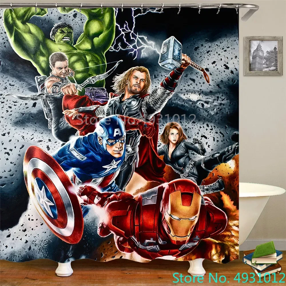 

Anime Avengers Spiderman Hulk Bath Shower Curtain Waterproof 3D Cute Cartoon with Hooks for Kids Bathroom Decoration
