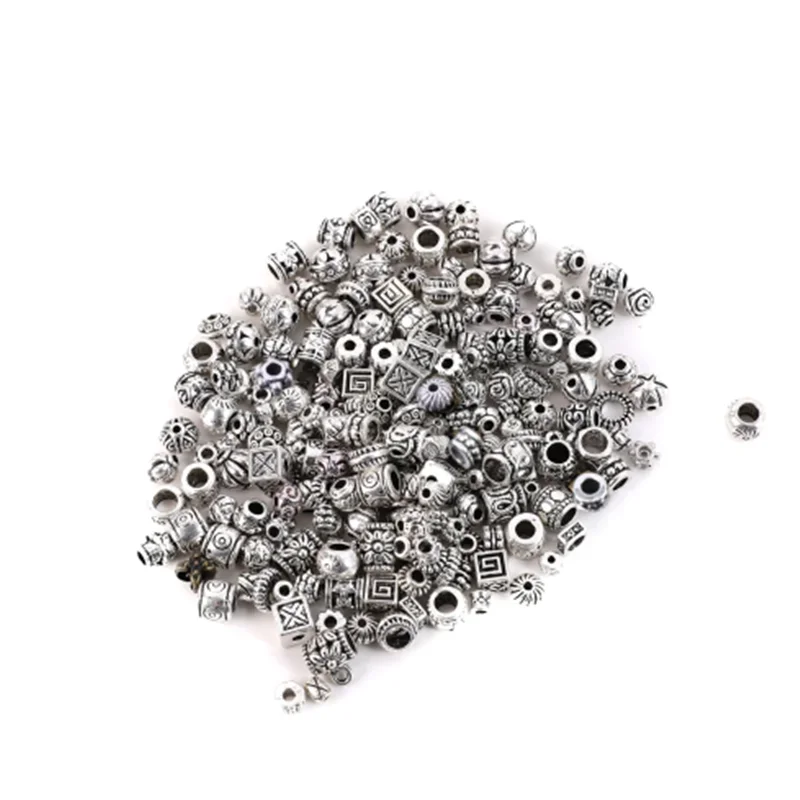 50pcs 5-12mm Mix Tibetan Silver Tube Cube Flat Flower Small Big Metal Spacer Beads For Jewelry Making Diy Bracelet Accessories