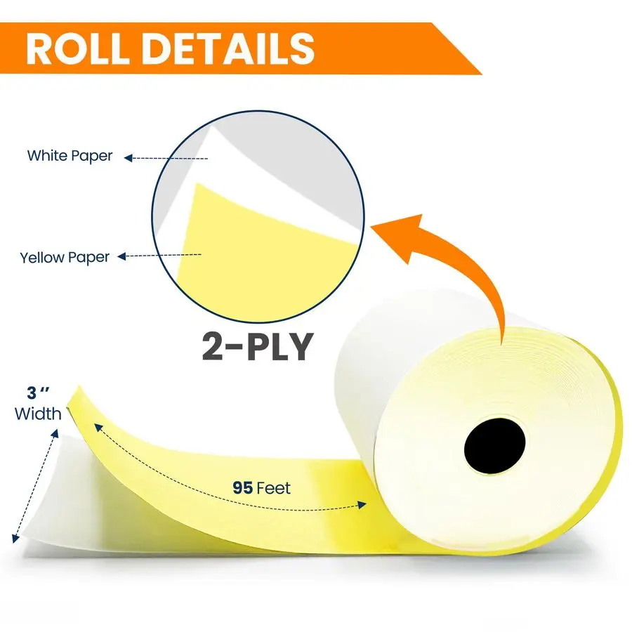 Rolls 2 Ply Kitchen Printer Paper White Yellow Carbonless Rolls 3 x 95 Feet Receipt RollsCompatible with Star SP700 Printer Pape
