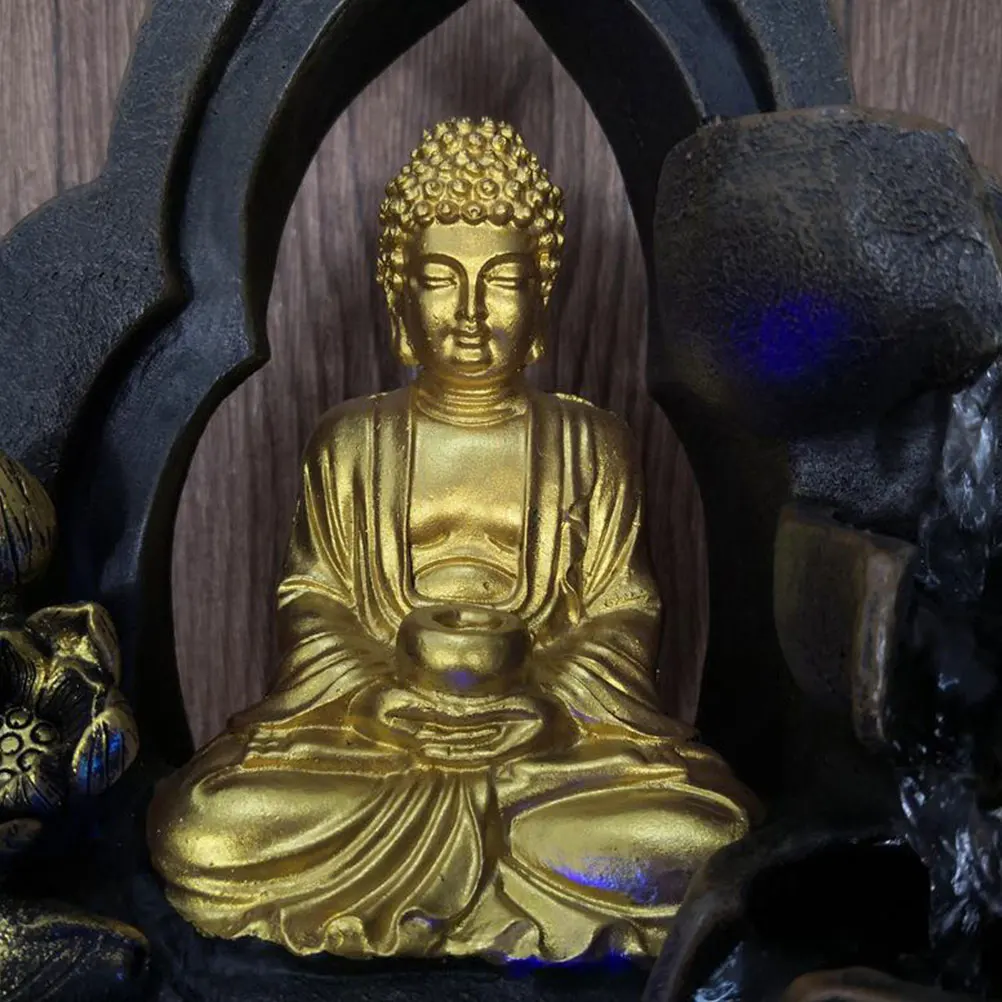 

1PC Resin Buddha Statue Waterfall Fountain Tabletop nament Indoor Garden Decoration Mini Desktop Fountain Chinese Style